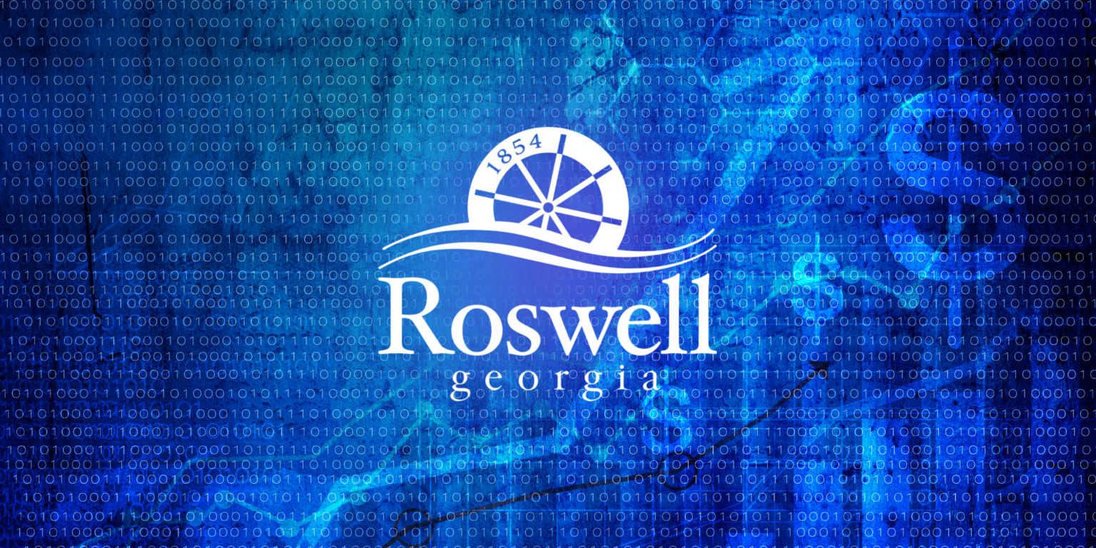 This is an image showing an abstract financial background with the City of Roswell logo overlayed.