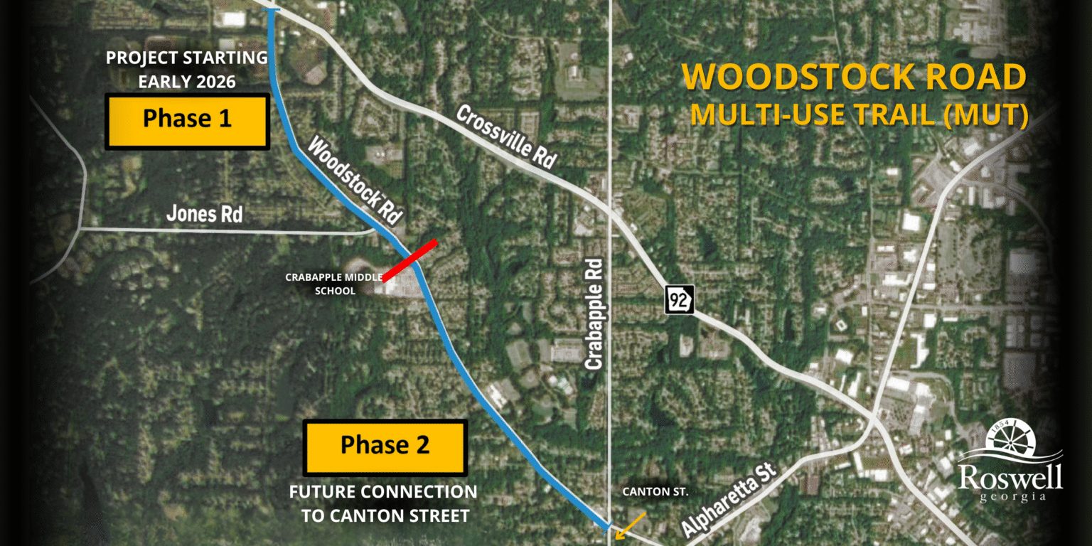 Woodstock Road Multi-Use Trail Moves Forward  A map showing the location of the Woodstock MUT project.