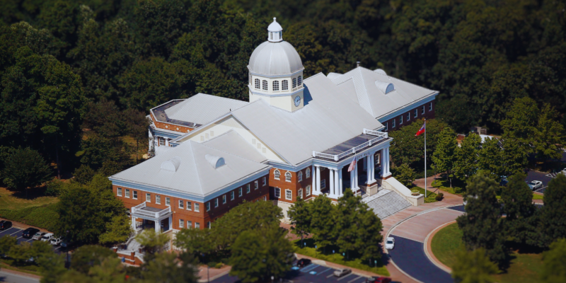 An aerial image of Roswell City Hall