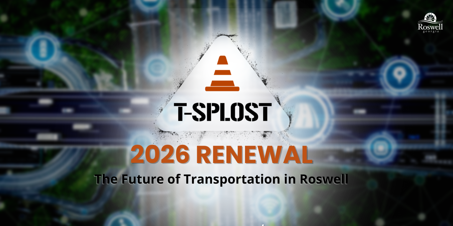 A TSPLOST logo with the words "2026 Renewal" under it on a background showing generic roads and transportation symbols.